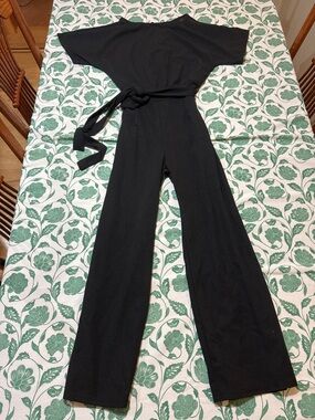 Black Wide-Leg Jumpsuit with Waist Tie